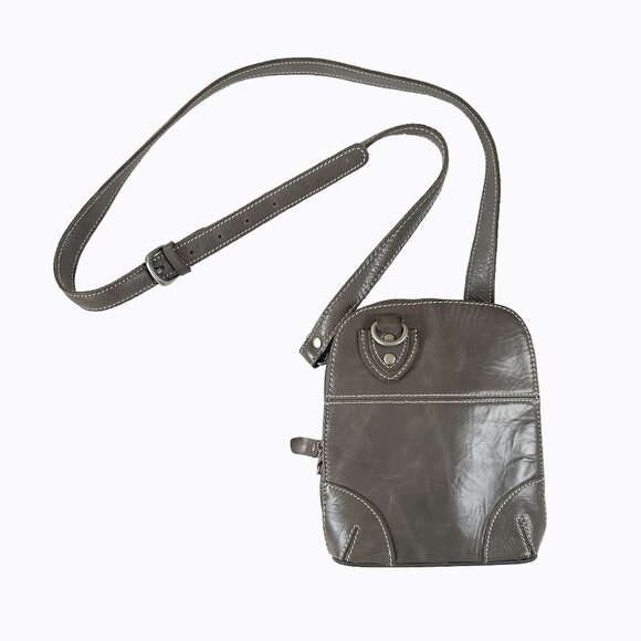 Bobo Neutral Leather Compact Bag Taupe Gray Commuter Office Crossbody Purse City - Picture 1 of 6